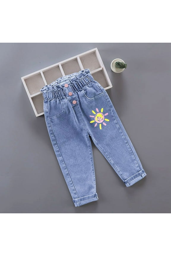 Toddler Girls Jeans, Cotton Stretch Casual Elastic Waist Jeans with Pockets Blue Size 5 T