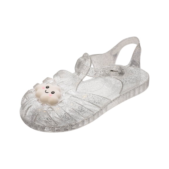 CYRBOKO Toddler Girls'Jelly Sandals, Closed Toe Soft Soled Beach 2025 Flat Shoes White Size 7(Toddler)