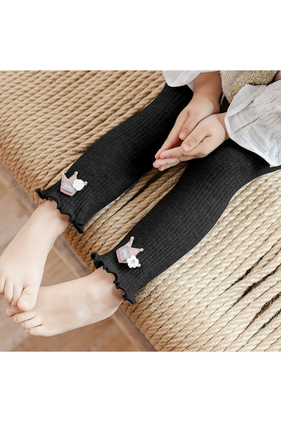 Toddler Girls Leggings, Elastic Waist Casual Stretch Lightweight Tight Bottoms Black Size 1-2 T