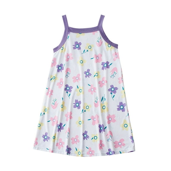 CYRBOKO Toddler Girls Nightgowns, Sleeveless Floral Print Spaghetti Straps Princess Sleep Shirts Purple Size 3-4 T