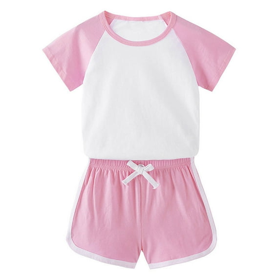 CYRBOKO Toddler Girls Outfit Sets, 2 Pieces Summer Short Sleeve T-shirts and Shorts Set Pink Size 2-3 T