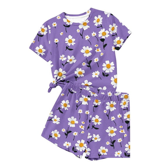 CYRBOKO Toddler Girls Outfit Sets, Casual Elastic Waist Short Sleeve Summer Two-piece Sets Multicolor Size 3-4 T
