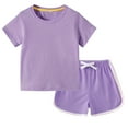 thumbnail image 1 of CYRBOKO Toddler Girls Outfit Sets, Short Sleeve 2 Pieces Solid Color T Shirts with Shorts Sets Purple Size 2-3 T, 1 of 4
