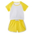 thumbnail image 1 of CYRBOKO Toddler Girls Outfit Sets, Short Sleeve Summer 2 Pieces T-shirts and Shorts Set Yellow Size 12-18 Months, 1 of 4