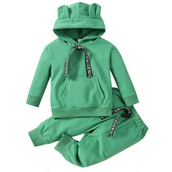 CYRBOKO Toddler Girls Outfit Sets, Thermal Elastic Waist Long Sleeve Cotton Sweatshirts with Pants Green Size 4-5 T