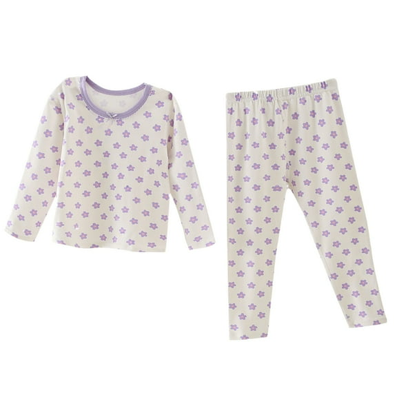 CYRBOKO Toddler Girls Pajama Sets, Cotton Long Sleeve Comfy Elastic Waist Sleepwear Sets White Size 4-5 T
