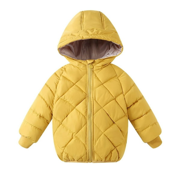 CYRBOKO Toddler Girls Puffer Jackets, Cotton Thermal Windproof Full Zip Winter Clothing Yellow Size 2-3 T