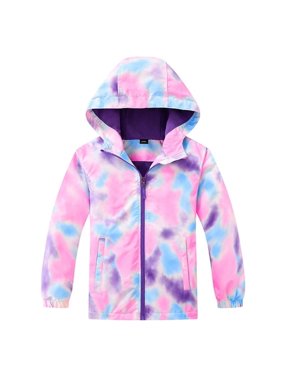 Toddler Girls Rain Jackets, Running Windproof Lightweight Waterproof Fall Windbreakers Purple Size 4-5 T