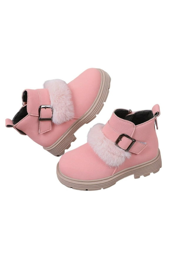 Girls Riding Ankle Boots, Side-zip Walking Non-Slip Cirls Booties Pink Size 1 (Big Kids)