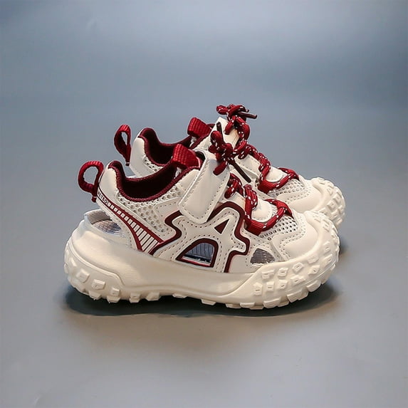 CYRBOKO Toddler Girls Sneakers, Cut-out Casual Lightweight Breathable Summer Shoes Red Size 3-3.5 T