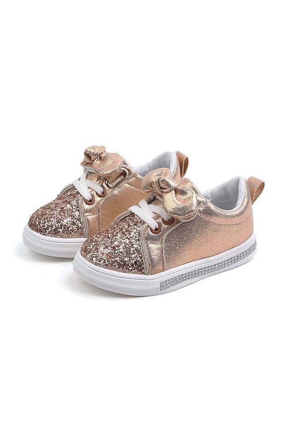 Toddler Girls Sneakers, Slip On Non-slip Soft Sole Comfortable Walking Shoes Gold Size 3.5-4 T