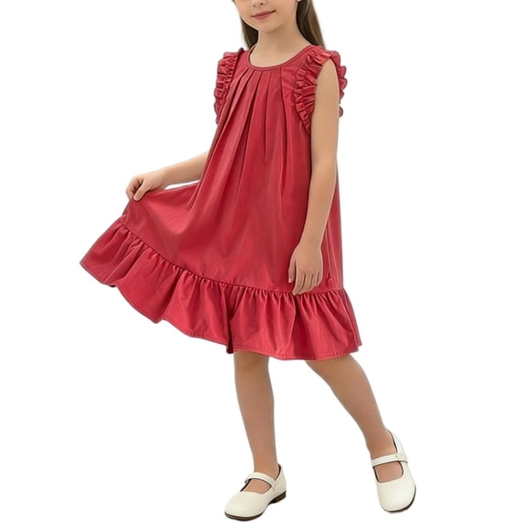 CYRBOKO Toddler Girls Summer Dresses, Soft Crew Neck A-line Sleeveless Casual Dresses Red Size 18-24 Months