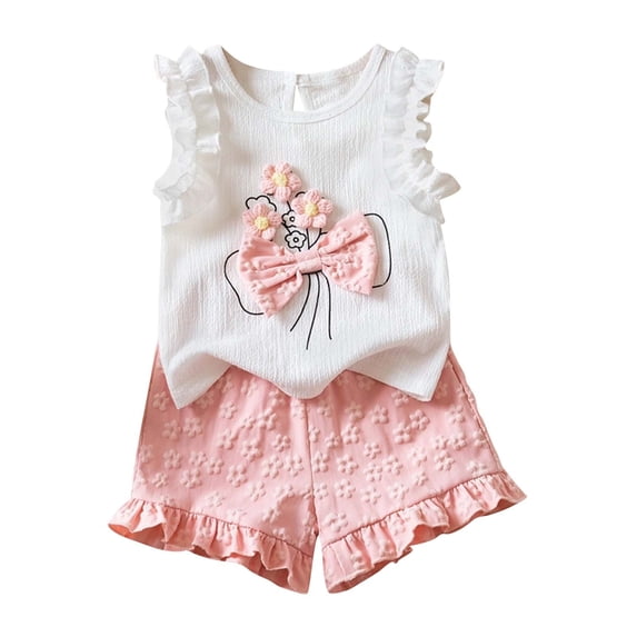 CYRBOKO Toddler Girls Summer Outfit Sets, Gift Sleeveless Elastic Waist Casual Tanks with Shorts Pink Size 3-4 T