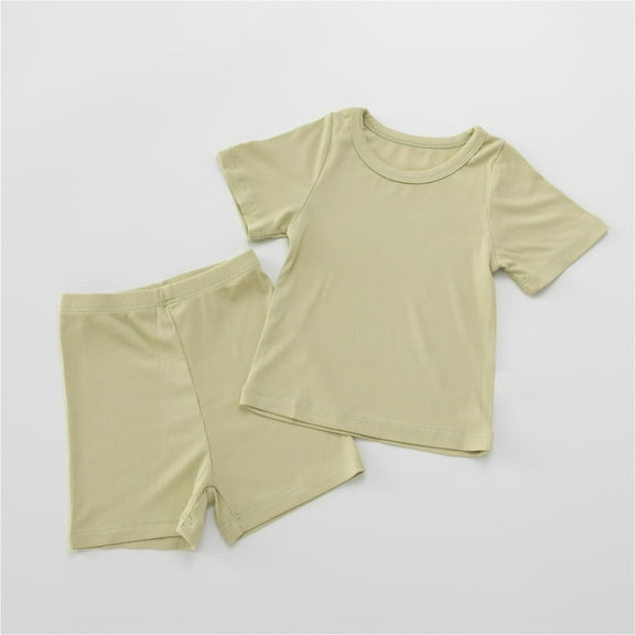 CYRBOKO Toddler Girls Summer Pajama Sets, Two Pieces Breathable Short Sleeve Elastic Waist Sleepwear Shirt and Shorts Green Size 1-2 T