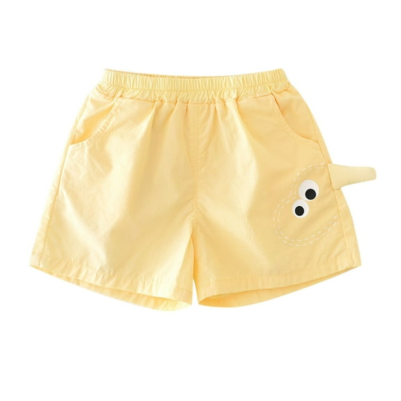 CYRBOKO Toddler Girls Summer Shorts, Cotton Lightweight Elastic Waist Casual Shorts with Pockets Yellow Size 12-18 Months