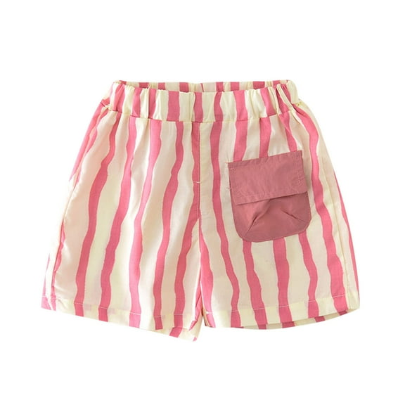 CYRBOKO Toddler Girls Summer Shorts, Cotton Mid-waist Striped Elastic Waist Short Pants Hot Pink Size 18-24 Months