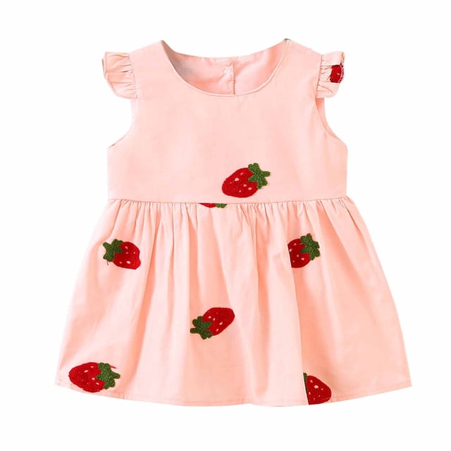 CYRBOKO Toddler Girls Sundresses 2025, Cotton Holiday Embroidered Flutter Sleeve Princess Dresses Pink Size 3-4 T