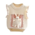thumbnail image 1 of CYRBOKO Toddler Girls Sweater Vests, Casual Crewneck Sleeveless Gift Knit Pullover Beige Size 4-5 T, 1 of 3