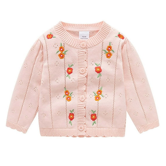 CYRBOKO Toddler Girls Sweaters, Knit Cotton Long Sleeve Loose Winter Cardigans Pink Size 18-24 Months