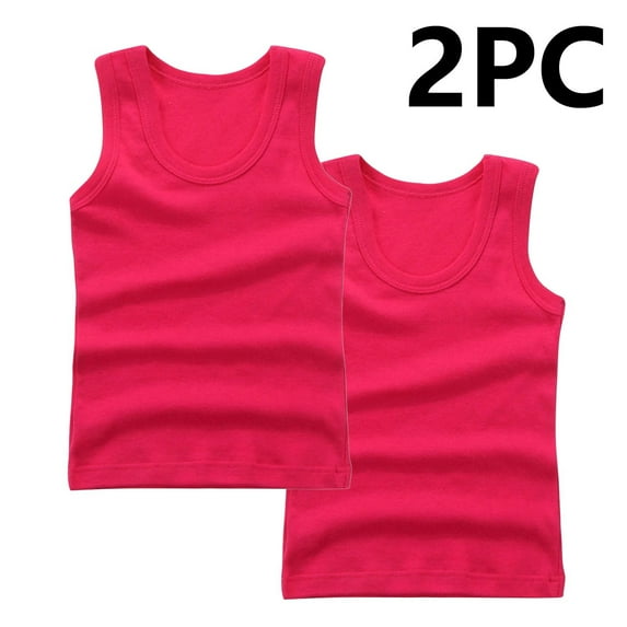 CYRBOKO Toddler Girls Tank Tops, Cotton Comfy Crewneck 2 Pack Summer Undershirts Hot Pink Size 3-4 T