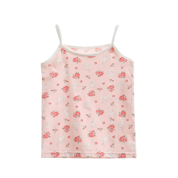 CYRBOKO Toddler Girls Tank Tops, Cotton Floral Print Spaghetti Straps Soft Summer Undershirts White Size 4-5 T