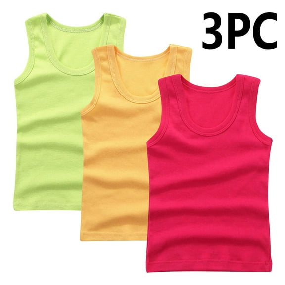 CYRBOKO Toddler Girls Tank Tops, Soft Cotton Crewneck 3-Pack Sleeveless Tops Hot Pink Size 3-4 T