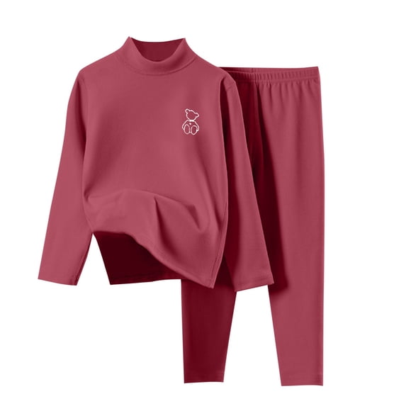CYRBOKO Toddler Girls Thermal Sets, Elastic Waist Crew Neck Long Sleeve Lightweight Top and Bottom Sets Purple Size 4-6 T