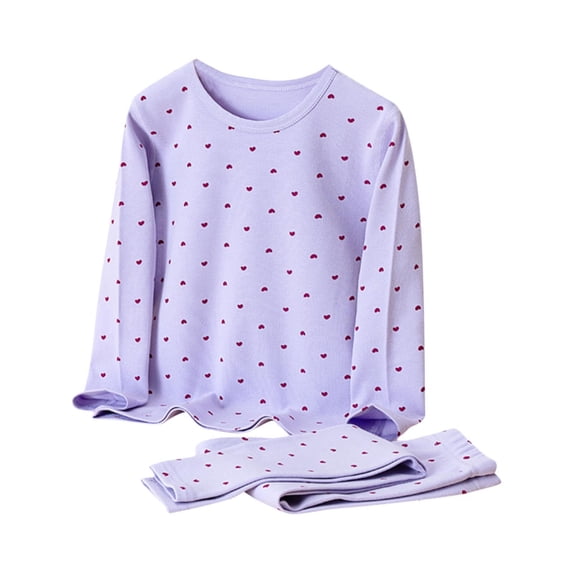 CYRBOKO Underwear Sets for Toddler Girls, Cotton Elastic Waist Thermal Long Sleeve Loungewear Sets Purple Size 3-4 T
