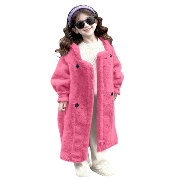 CYRBOKO Winter Jackets for Girls, Mid-length Button Thermal Fashion Outerwear for Cold Weather Hot Pink Size 9-10 T