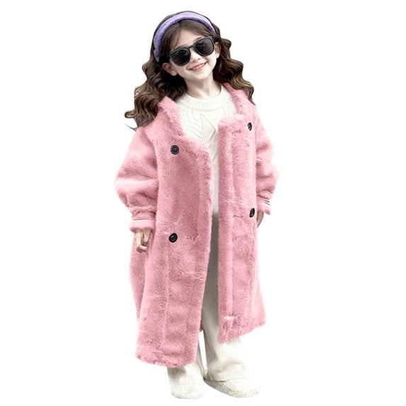 CYRBOKO Winter Jackets for Girls, Thermal Mid-length Fashion Button Outerwear for Cold Weather Pink Size 5-6 T