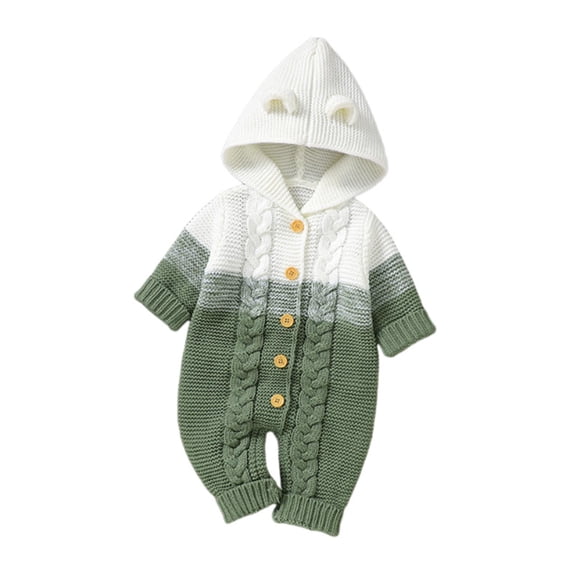 CYRBOKO Winter Pajamas One-pieces for Baby Boys Girls, Unisex Long Sleeve Knitted Fall Button Babys Pajamas Green Size 3-6 Months
