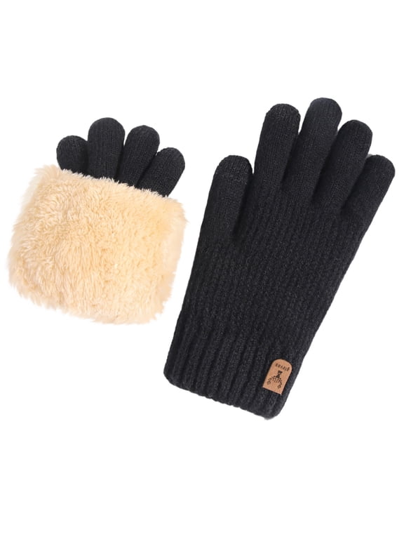 Women Winter Gloves, Gift Thickened Warm Fleece Lined Gloves for Women Black Size One Size