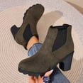 thumbnail image 1 of CYRBOKO Women's Ankle Boots, Fall Winter Chunky Block Heel Slip On Round Toe Womens Shoes Womens Booties Green Size 5.5, 1 of 9