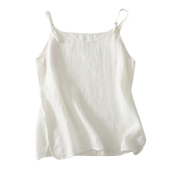 CYRBOKO Women's Athletic Tank Tops, Soft Crew Neck Summer Sleeveless Spaghetti strap top White Size L