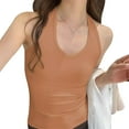 thumbnail image 1 of CYRBOKO Women's Backless Tank Tops, Summer Soft Halterneck 2025 Sleeveless Tops Orange Size L, 1 of 4