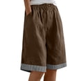 thumbnail image 1 of CYRBOKO Women's Bermuda Shorts, Summer Casual Knee Length Elastic Waist Cotton-linen shorts Brown Size S, 1 of 8