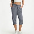 thumbnail image 1 of CYRBOKO Women's Capri Pants, Drawstring Relaxed Casual Elastic Waist Athletic Cargo Capris with Pockets Dark Gray Size XL, 1 of 7
