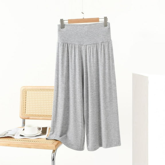 CYRBOKO Women's Capri Pants, Elastic Waist Casual Loose Soft Straight Leg Pants Gray Size 2XL
