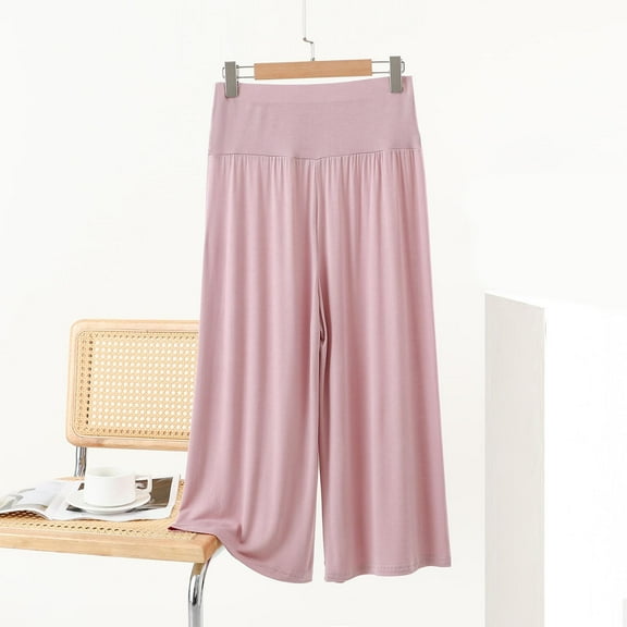 CYRBOKO Women's Capri Pants, Loose Casual Soft Elastic Waist Straight Leg Pants Pink Size 2XL