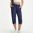 thumbnail image 1 of CYRBOKO Women's Capri Pants, Relaxed Elastic Waist Casual Drawstring Athletic Cargo Capris with Pockets Navy Size S, 1 of 7