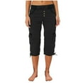 thumbnail image 1 of CYRBOKO Women's Capri Pants, Soft Drawstring Casual High Waist Cargo Capris Black Size M, 1 of 6