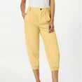 thumbnail image 1 of CYRBOKO Women's Capri Pants, Zipper Casual Lightweight Comfy Jogger Pants Yellow Size S, 1 of 5
