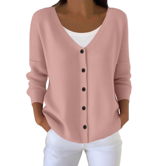 CYRBOKO Women's Cardigan Sweaters, V Neck Button Closure Long Sleeve Lightweight Soft Knit Casual Women Tops Pink Size 4XL