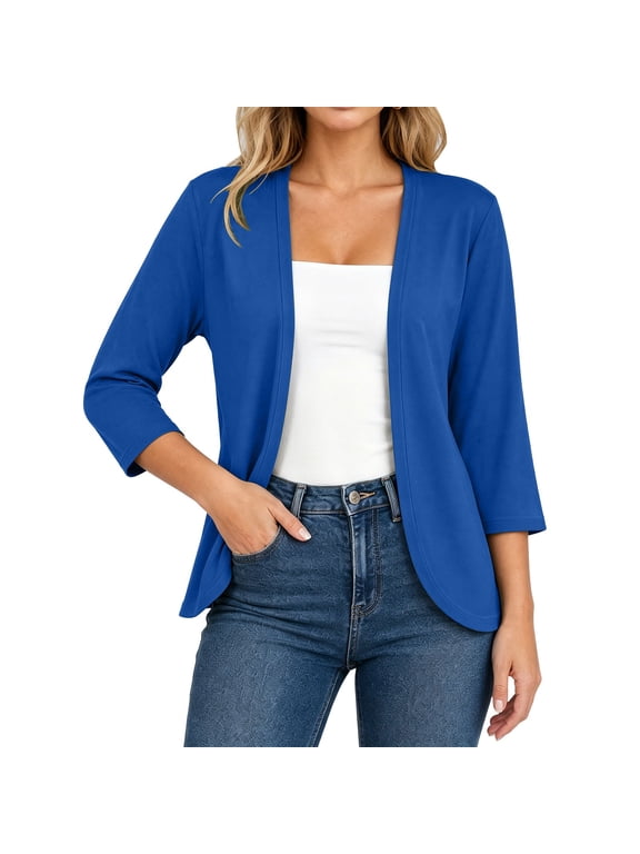 Women's Cardigans, Breathable Lightweight Soft 3/4 Sleeve Casual Tops for Ladies Dark Blue Size L