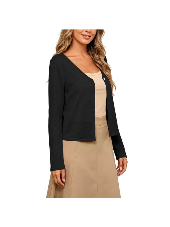 Women's Cardigans, Button Closure Lightweight Long Sleeve Crew Neck Soft Knit Shirts for Women Black Size XL