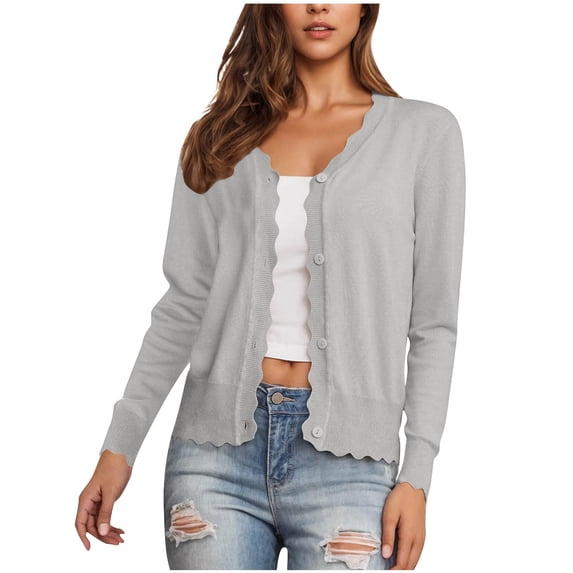 CYRBOKO Women's Cardigans, Stretchy Button Closure V Neck Long Sleeve Lightweight Soft Knit Sweaters Gray Size XL