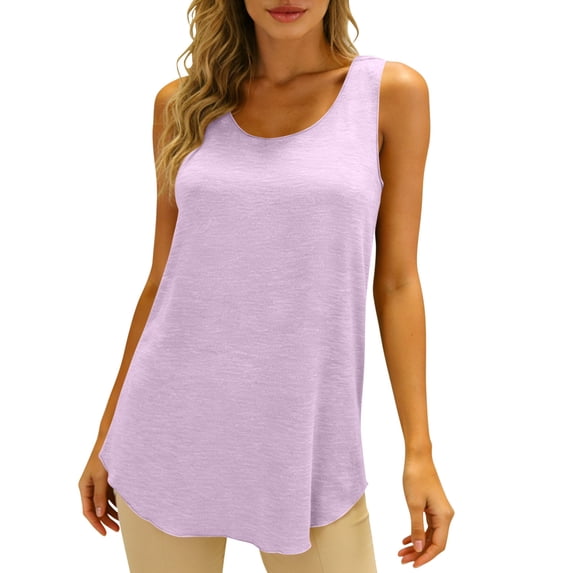 CYRBOKO Women's Cotton Tank Tops, Sleeveless Casual Breathable Crew Neck Summer Tops Purple Size L