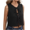 thumbnail image 1 of CYRBOKO Women's Cropped Tank Top, Loose Crew Neck Tie-front Summer Sleeveless Tops Black Size XL, 1 of 7