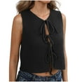 thumbnail image 1 of CYRBOKO Women's Cropped Tank Top, Tie-front Loose Summer Crew Neck Sleeveless Tops Black Size S, 1 of 7