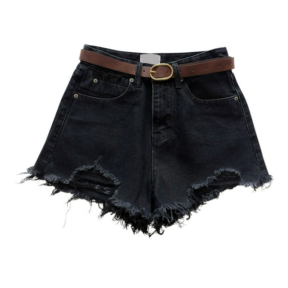 CYRBOKO Women's Denim Shorts, High-Waisted Comfy Raw-hem Summer Jean Bottoms Black Size 2XL